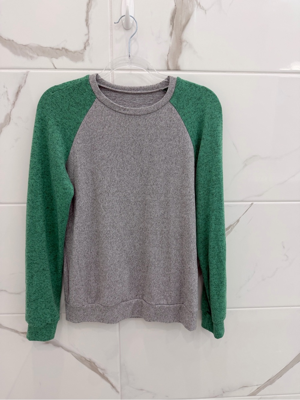 Women’s Crewneck Sweatshirt - Gray with Green Raglan Sleeves